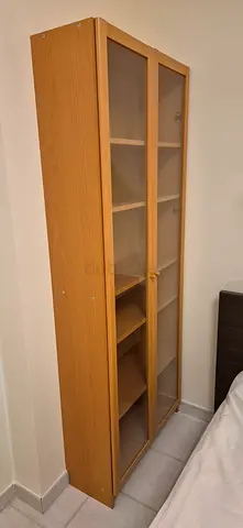 IKEA BOOK CASE WITH DOUBLE GLASS DOORS - WARM HONEY WOOD