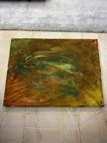 Original Abstract Oil Painting on Canvas - Green Brown Tones