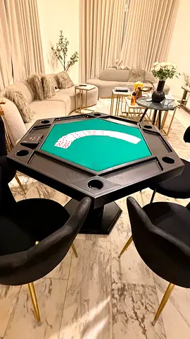Hexagonal Poker/Card Game Table with Built-in Cup Holders and chairs .