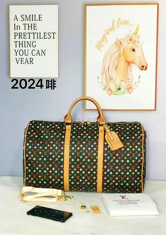 Louis Vuitton-style Monogram Travel Duffel Bag with Shoulder Strap - master copy