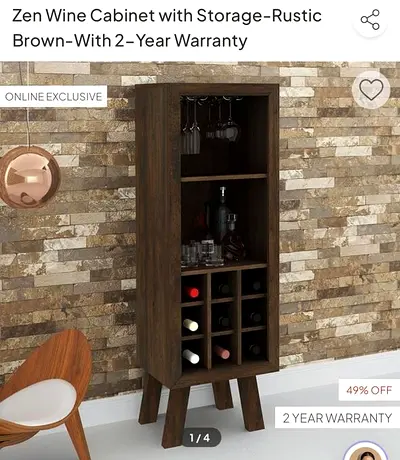 Rustic Zen Wine Cabinet with Wine Rack and Glass Holder