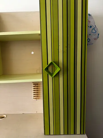 Green striped study table w/ 2 cupboards