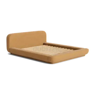 Modern low-profile upholstered double bed frame - beige
