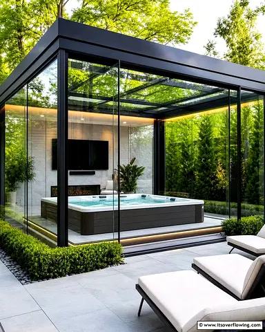 Hot Tub Outdoor glass enclosed jacuzzi pool gazebo with LCD & Lights