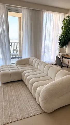 Large Cream Bouclé L-Shaped Sofa