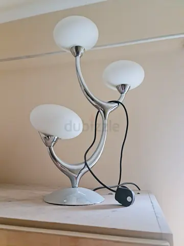 Modern 3-Light Chrome Table Lamp with White Shades – Decorative Bedside Lamp