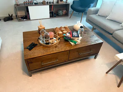 Solid Wood Coffee Table with Drawers - Light Oak Finish