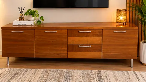Wooden TV Console / Entertainment Unit - 4 Doors, 2 Drawers