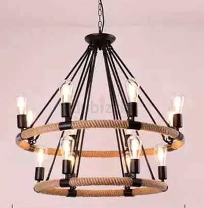 Rustic Two-Tier Rope Chandelier - 10 Bulb Hanging Light new rop lights