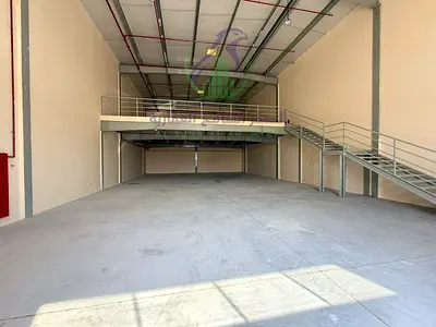 Annual warehouse for rent in Al Sajaa Industrial Sharjah with 2 mezzanine floors fire safety and Civil Defense systems for all activities on main road
