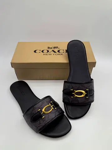 Coach Black Leather Slide Sandals with Signature Horsebit - Size 36-42