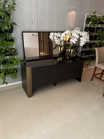 Modern Black Console Table with Mirror - Excellent Condition