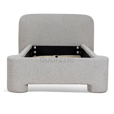 Modern boucle upholstered Single bed frame with headboard - light grey