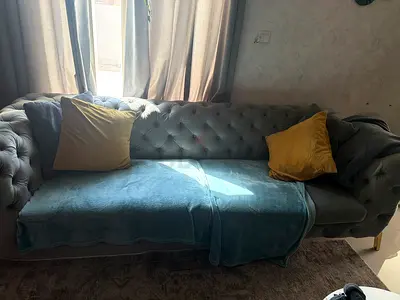 Gray Tufted Chesterfield Sofa - 3 Seater, Good Condition