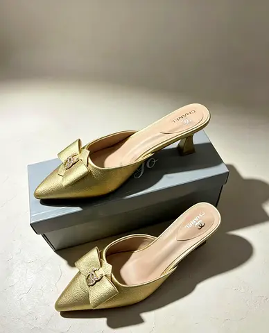 Gold bow slingback mules with low heel - size 36-42