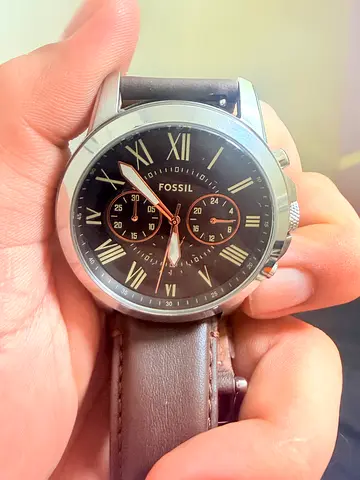 Fossil men's chronograph watch with brown leather strap