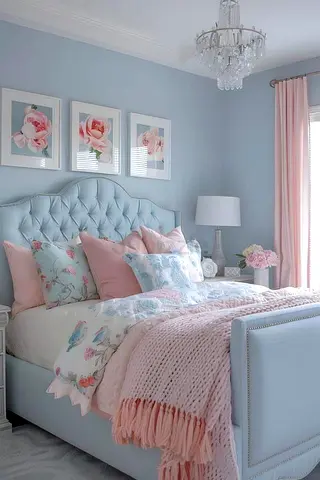 Stylish cozy Sky blue colour 160*200 king size bed.