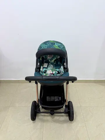 Compact Pram Stroller with Infant Carrycot - Green Leaf Print