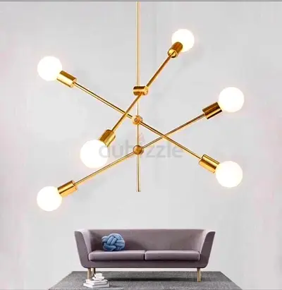 Modern Gold Sputnik Chandelier - 6 Bulb Pendant Light