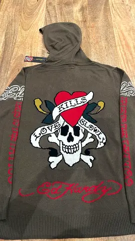 ED HARDY -CHRISTIAN AUDIGIER LOVE KILLS SLOWLY ZIP-UP HEATHER SWEATER 2XL