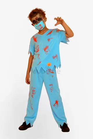 UNUSED Kids Zombie Halloween Costume Set with Mask - Light Blue, Size 3-4 Years