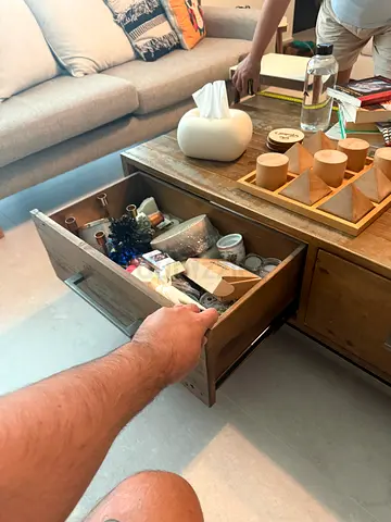Solid Wood Coffee Table with Drawers - Light Oak Finish