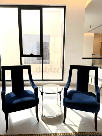 Natuzzi Klismos-inspired blue velvet accent chair