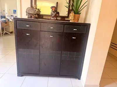 Dark Wood Sideboard / Shoe Cabinet - 3 Doors, 3 Drawers.