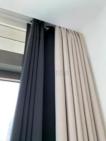 Custom Size Curtains Set – 2 Pairs Beige & 1 Pair Dark Gray Blackout (Excellent Condition)