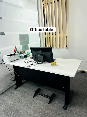 White Office Desk with Black Frame — Good Condition