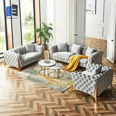 3-piece tufted velvet sofa set with gold accents - modern living room set