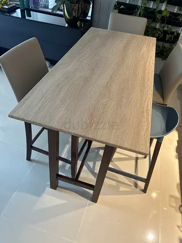 Wooden bar table with stone-look top - 4-seater height