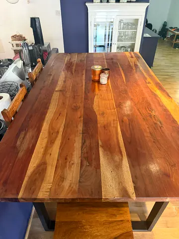 Custom made massive wooden high dining table with 6 or 8 chairs