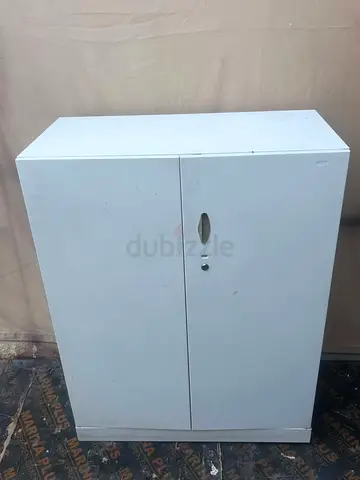 White Metal Storage Cabinet with Lockable Doors - Compact