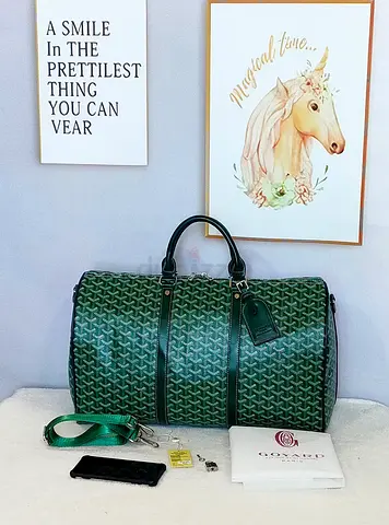 Goyard-style Green Travel Duffel Bag with Shoulder Strap - master copy