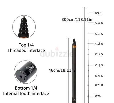 45cm to  3meter Carbon Fiber Invisible extention stick for insta360 camera / action camera