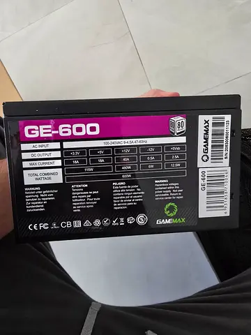GameMax GE-600 600W Power Supply (ATX PSU) - Good Condition