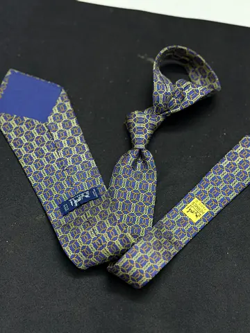Salvatore Ferragamo Silk patterned men's tie - navy with gold geometric print