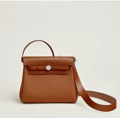 Hermes Herbag 20 mini  brown leather crossbody bag with silver hardware