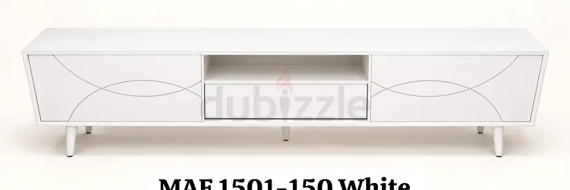 Modern white TV unit / media console with storage/ TV table/ TV stand