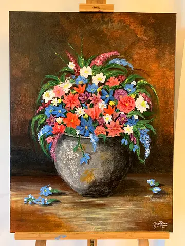 Original Floral Still Life Painting on Canvas - acrylic texture art