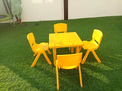 Yellow Kids Table with 4 Matching Chairs - Good Condition