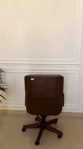 Vintage Mid-Century Wooden Swivel Office Chair on Casters