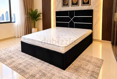 Black Velvet Platform Bed with Headboard and New Mattress - Queen
