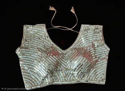 Heavy Sequin sleeveless crop top / blouse with V-neck