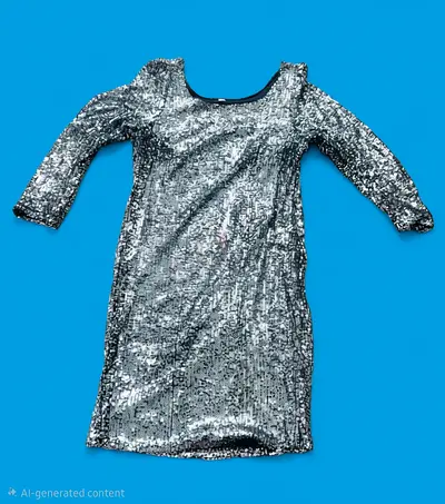 Silver Sequin Long Sleeve Party Dress - Size Unknown