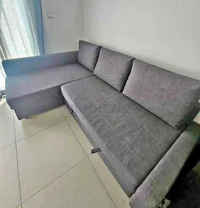 IKEA L shap Sofa store cum bed Gray color