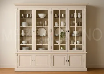 Modern wooden display cabinet with glass doors