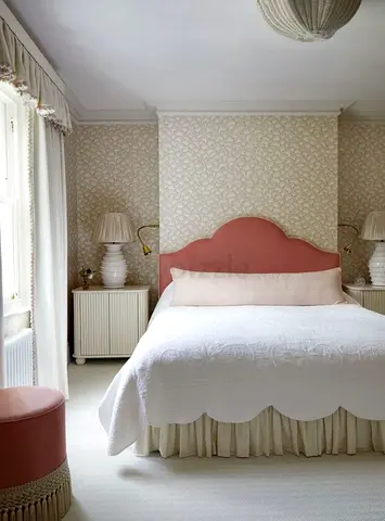 Modern upholstered double bed with curved headboard
