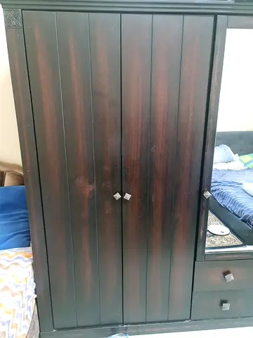 Dark Brown 3-Door Wardrobe with Full-Length Mirror & 2 Storage Drawers
